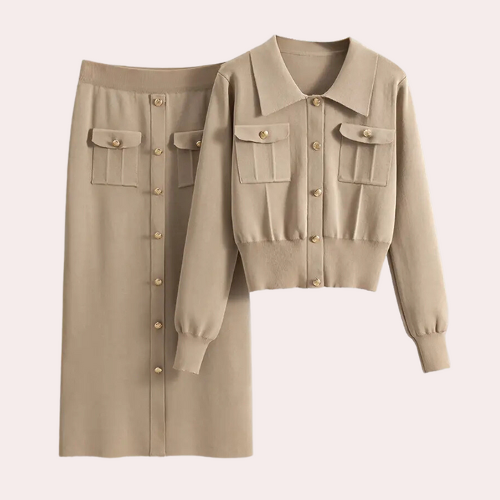 Stylish KARLISHIA two-piece women's set with elegant trim
