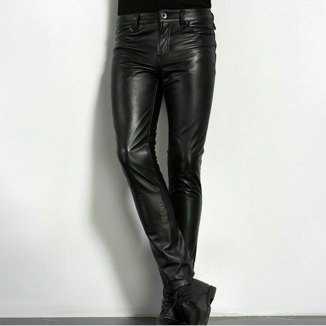 Men's smart black faux leather trousers - BRENT Edition