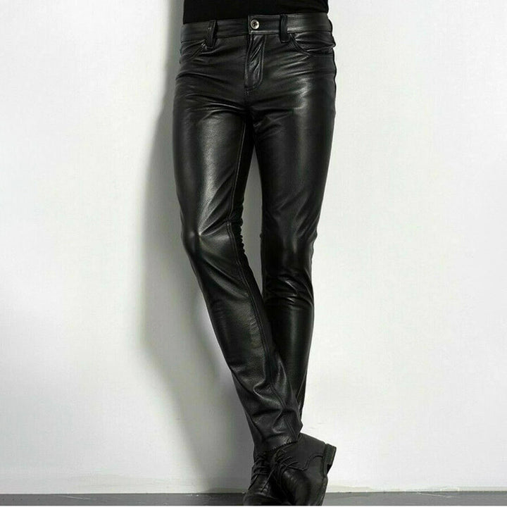 Men's smart black faux leather trousers - BRENT Edition