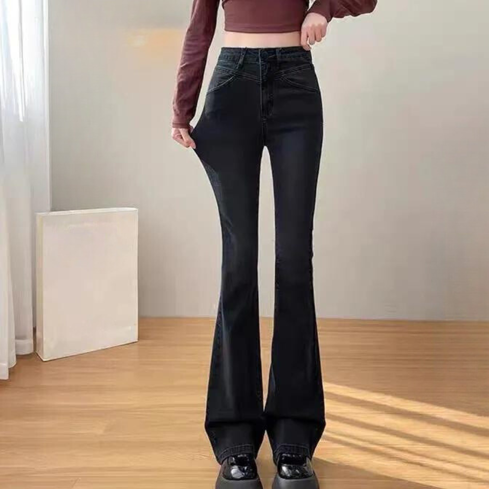 Elegant black flared trousers for women by AIJA - the perfect choice for any occasion!