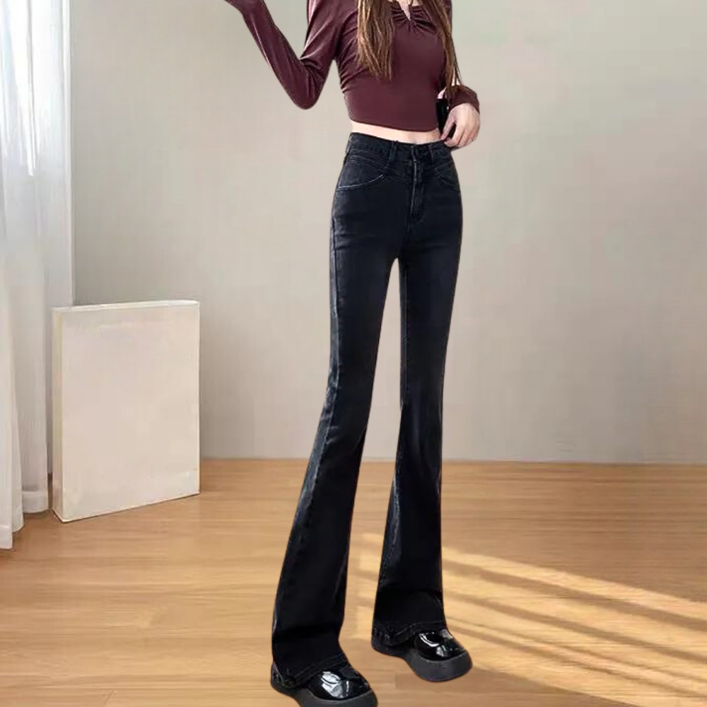 Elegant black flared trousers for women by AIJA - the perfect choice for any occasion!