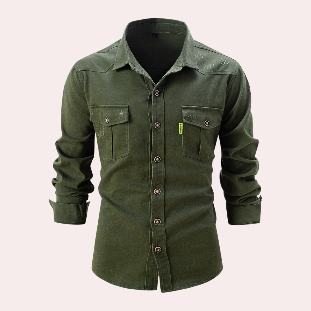 A stylish men's Lennard long-sleeved shirt with practical pockets that combines elegance with functionality.