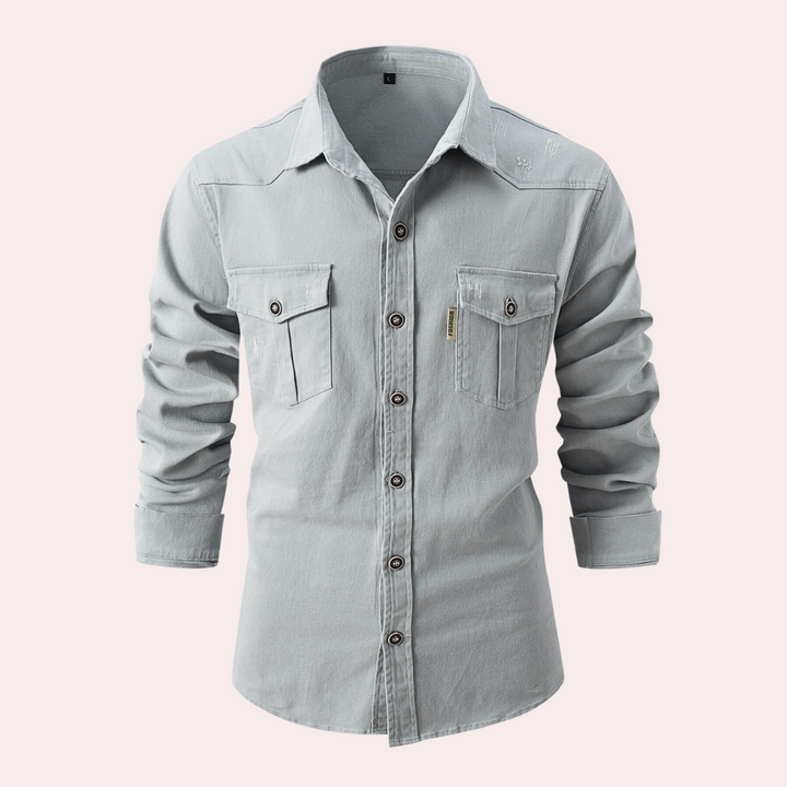 A stylish men's Lennard long-sleeved shirt with practical pockets that combines elegance with functionality.