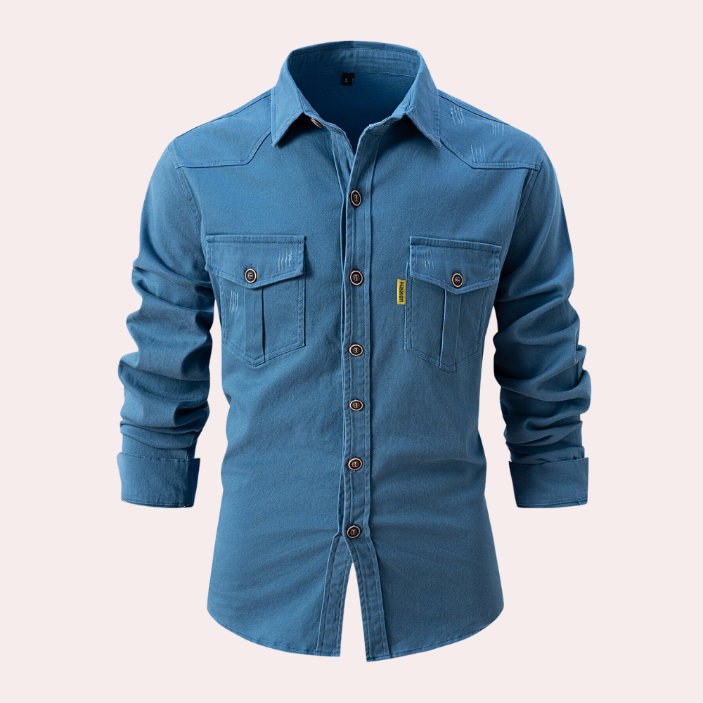 A stylish men's Lennard long-sleeved shirt with practical pockets that combines elegance with functionality.