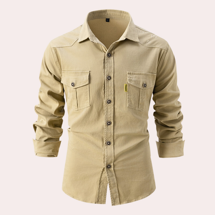 A stylish men's Lennard long-sleeved shirt with practical pockets that combines elegance with functionality.