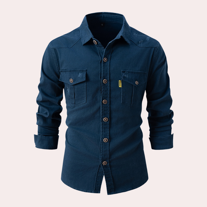 A stylish men's Lennard long-sleeved shirt with practical pockets that combines elegance with functionality.