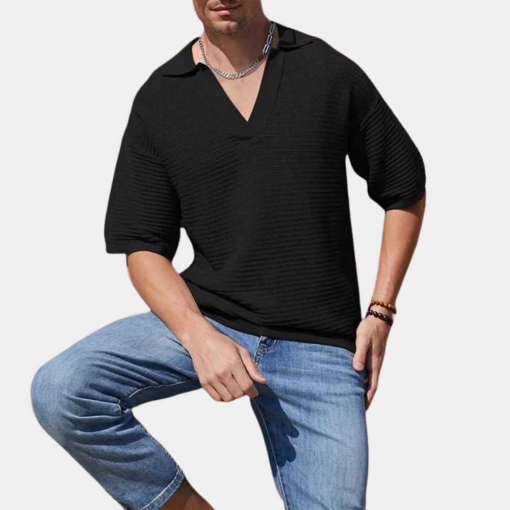 Elegant men's summer shirt with chic V-neck - Alvin