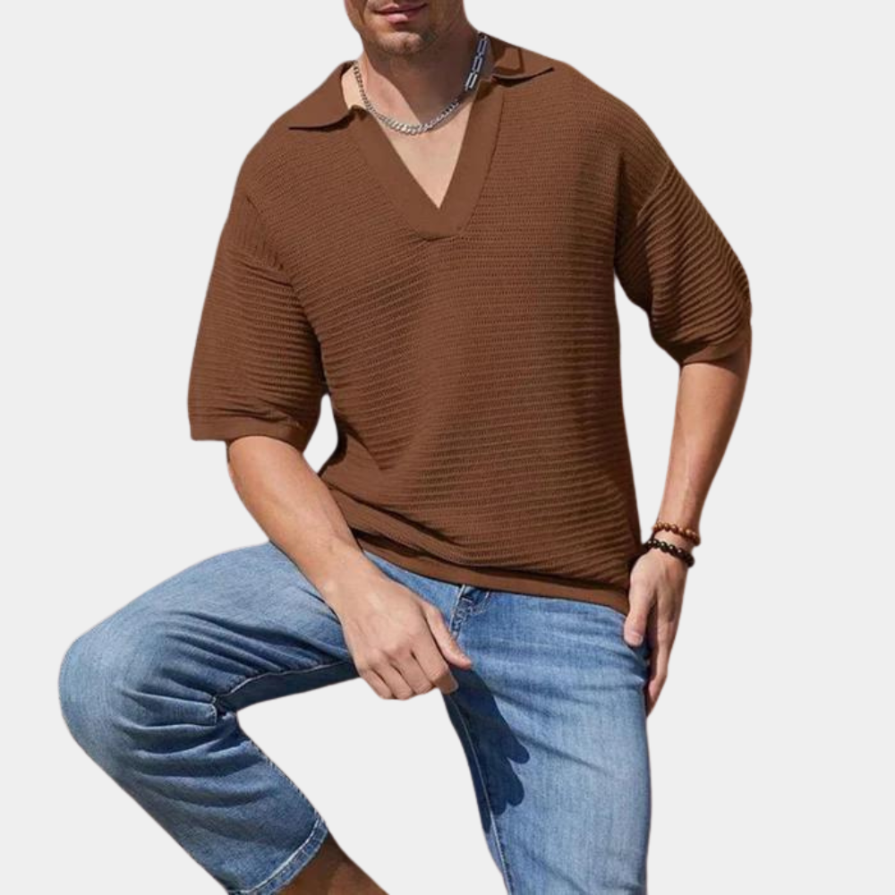 Elegant men's summer shirt with chic V-neck - Alvin