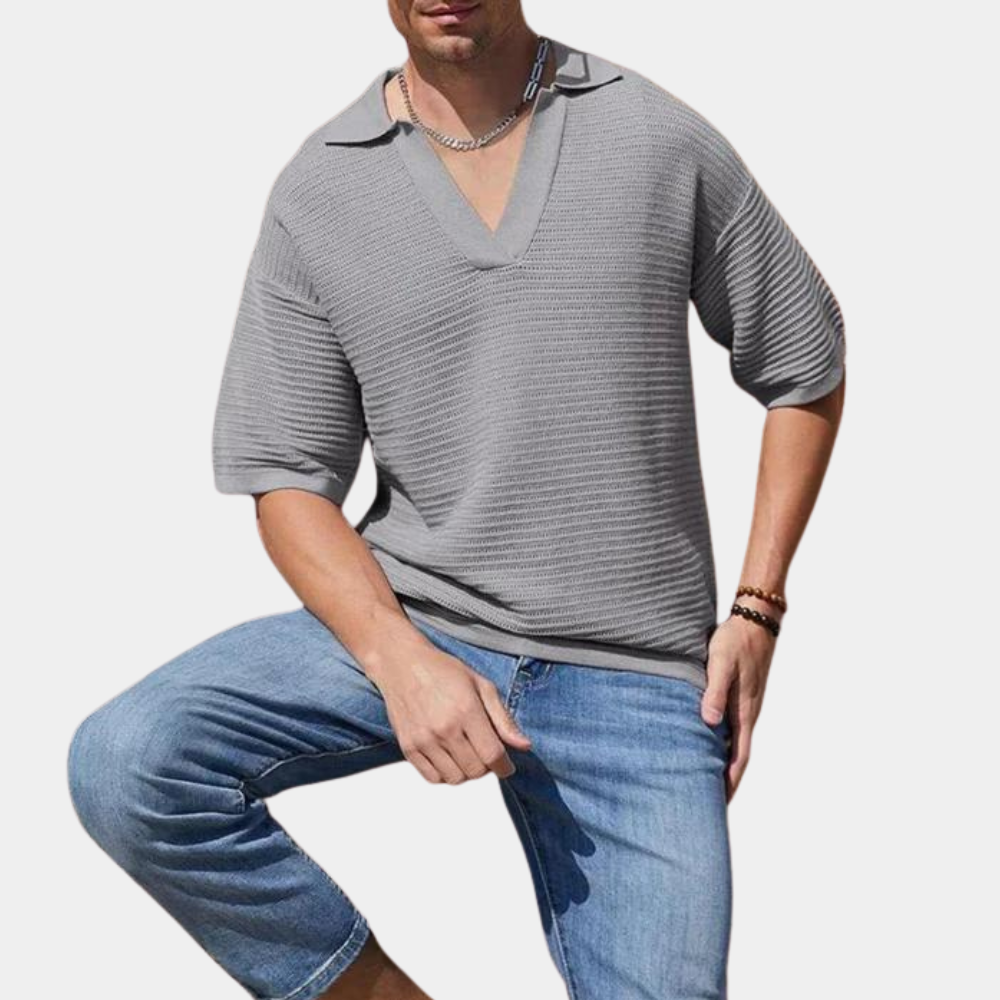 Elegant men's summer shirt with chic V-neck - Alvin