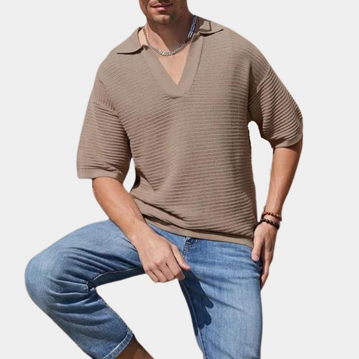 Elegant men's summer shirt with chic V-neck - Alvin