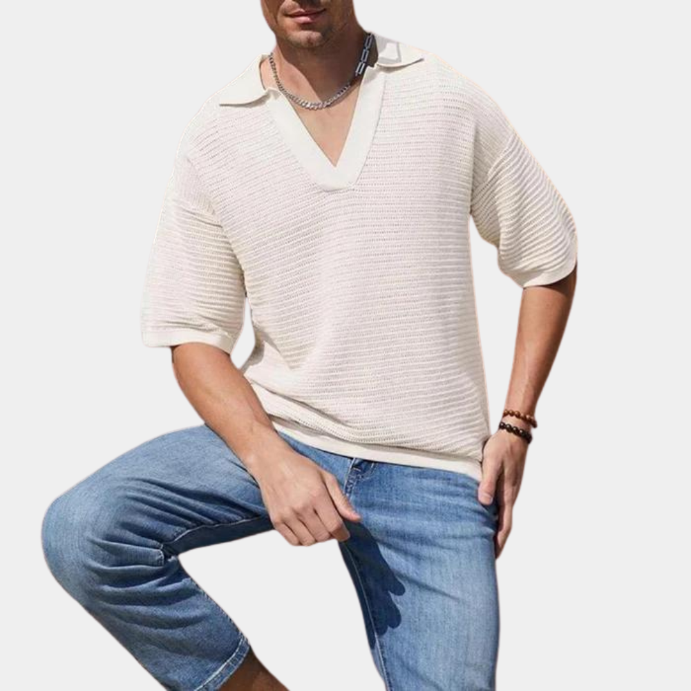 Elegant men's summer shirt with chic V-neck - Alvin