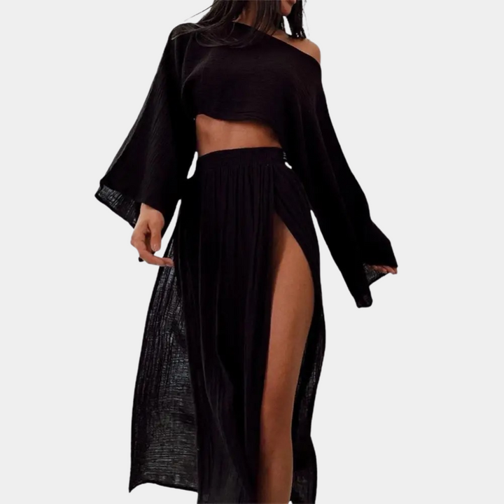 Alodia - Elegant and sensual two-piece set with enticing high slit