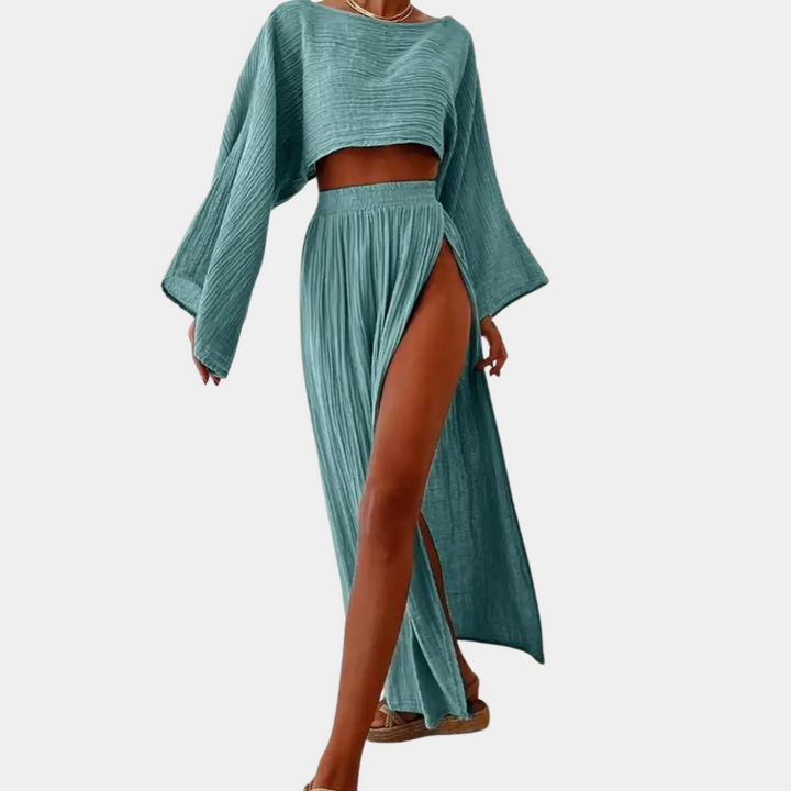 Alodia - Elegant and sensual two-piece set with enticing high slit