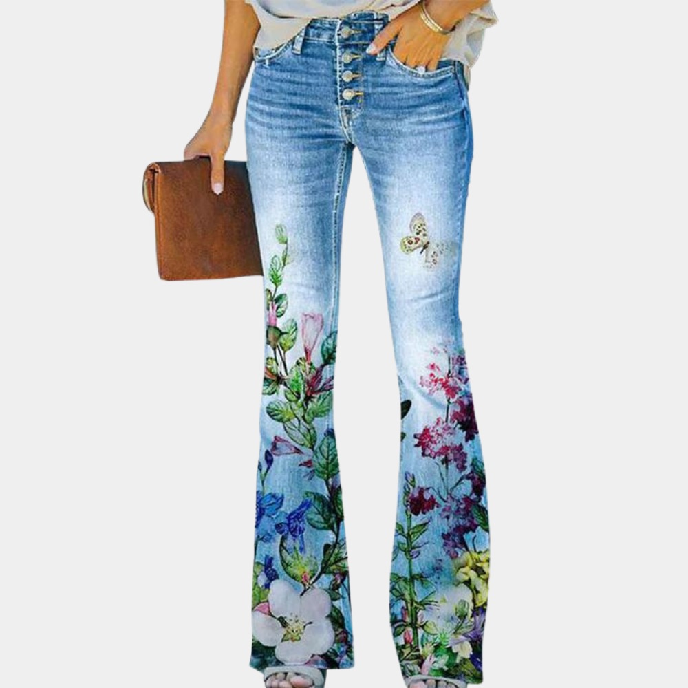 Rosmunda - Stylish women's jeans in on-trend flared cut with smart buttons