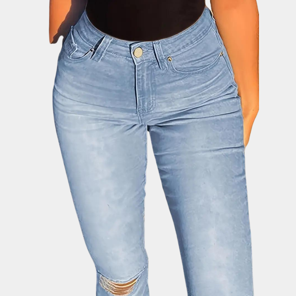 Elegant women's high-waisted trousers with original ripped accents from Primavera brand