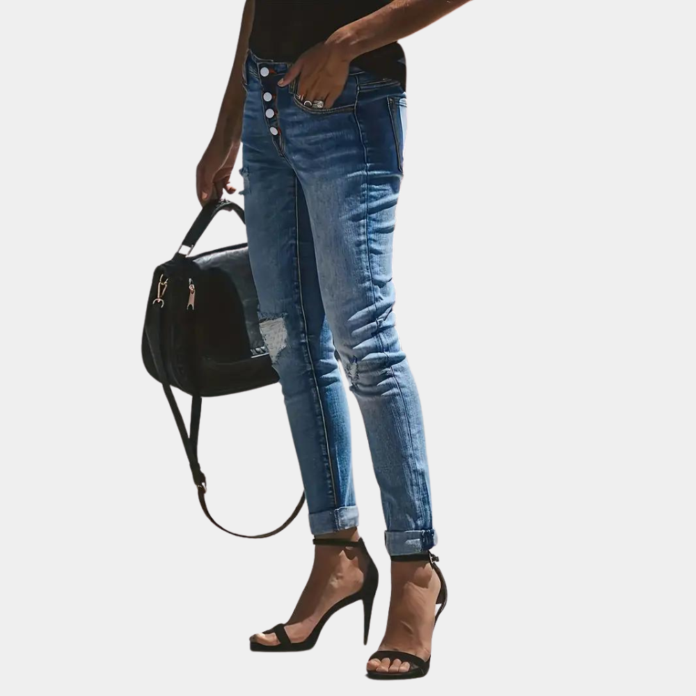 Stylish Harriet jeans with elegant rubbed effect perfect for casual chic!