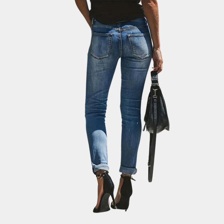 Stylish Harriet jeans with elegant rubbed effect perfect for casual chic!