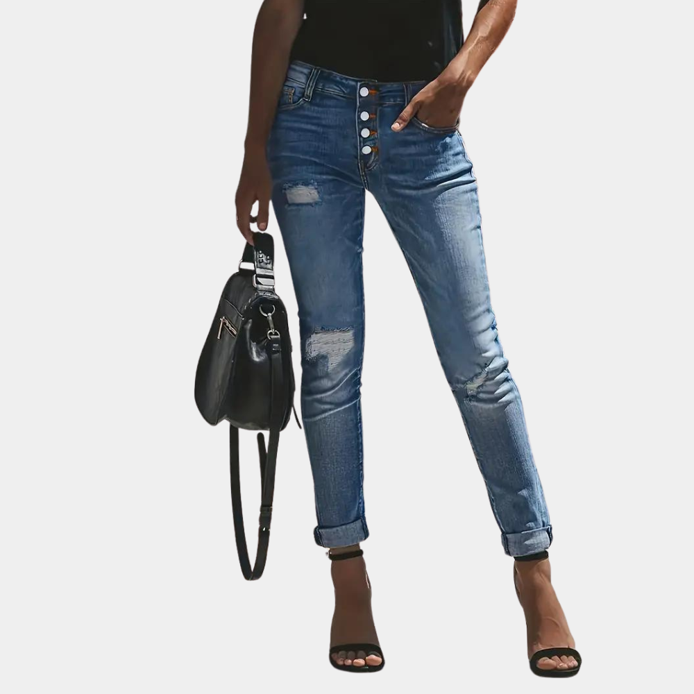 Stylish Harriet jeans with elegant rubbed effect perfect for casual chic!