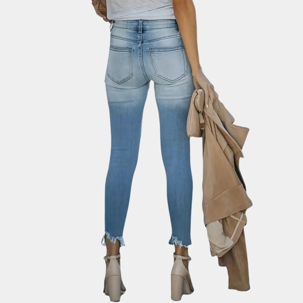 Stylish Abolins women's jeans with eye-catching buttons and on-trend rubbed details