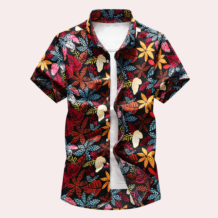 Men's Hawaiian shirt with exotic tropical flowers