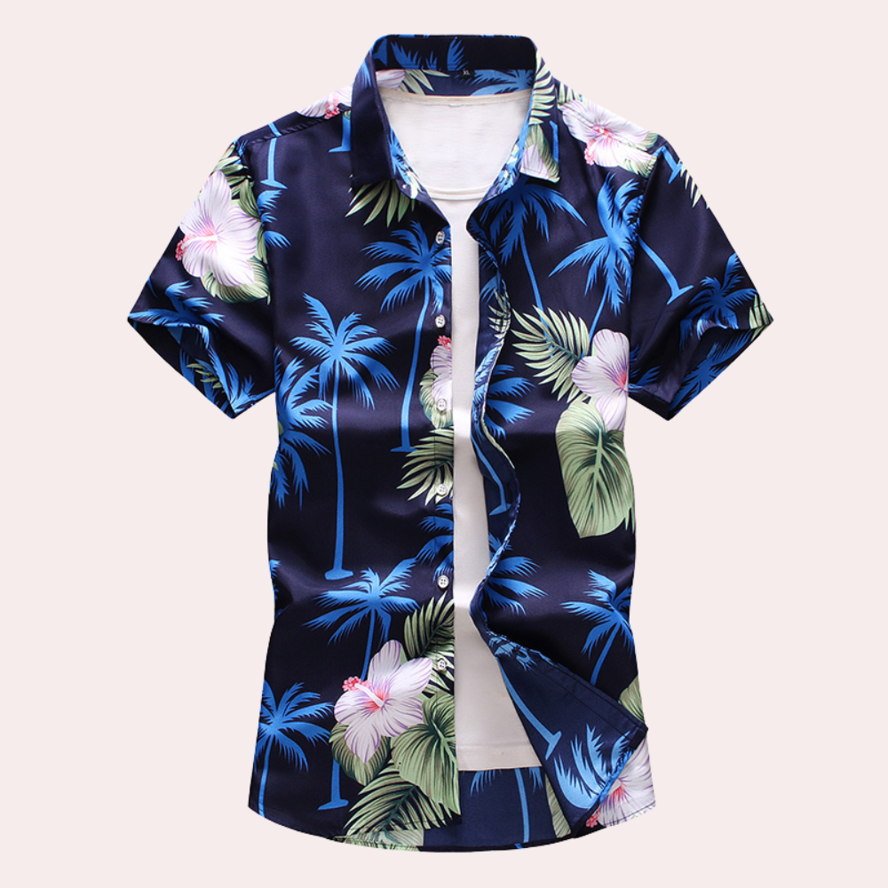 Men's Hawaiian shirt with exotic tropical flowers