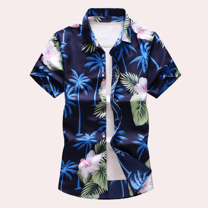Men's Hawaiian shirt with exotic tropical flowers