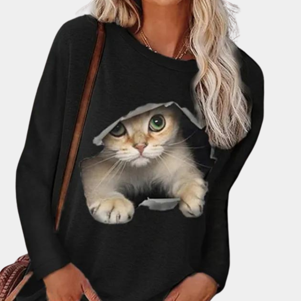 Stylish women's blouse with charming cat motif
