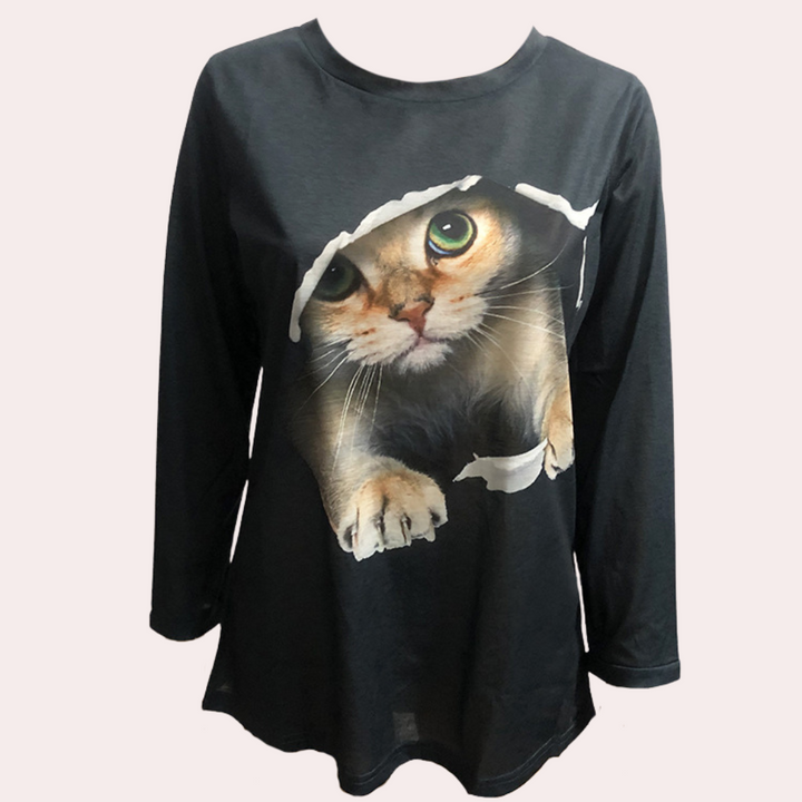 Stylish women's blouse with charming cat motif