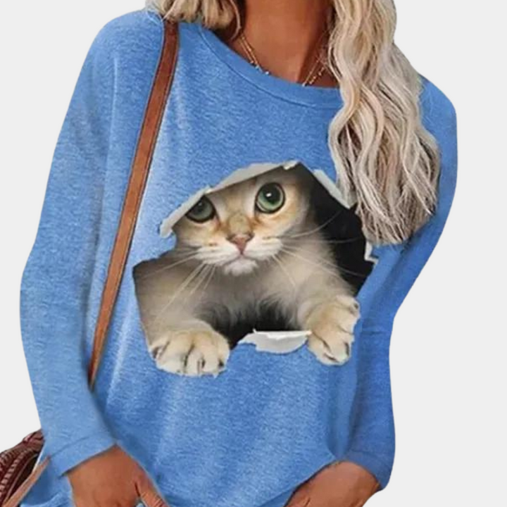 Stylish women's blouse with charming cat motif