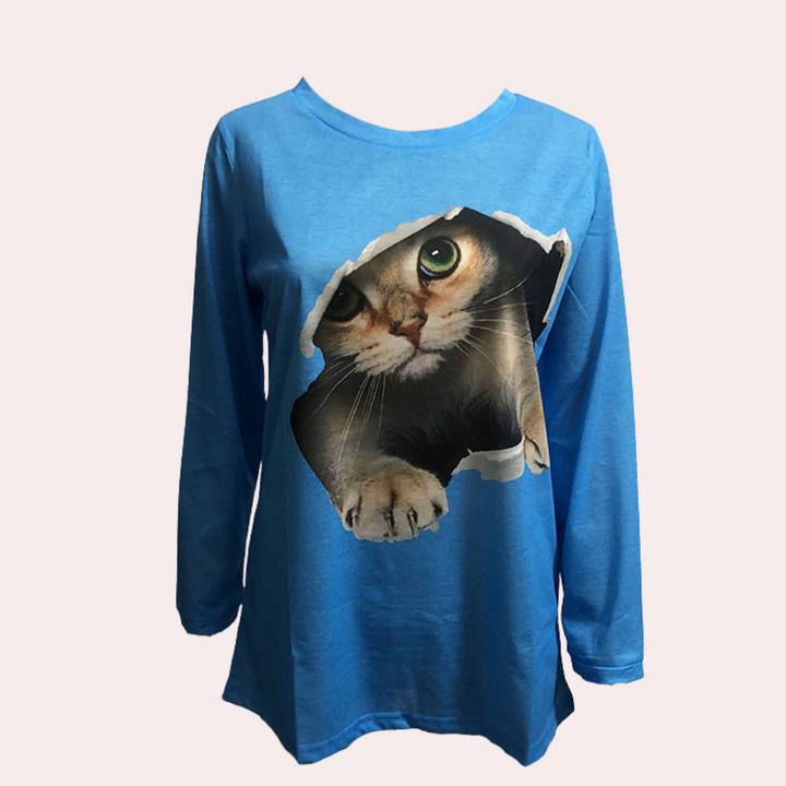 Stylish women's blouse with charming cat motif
