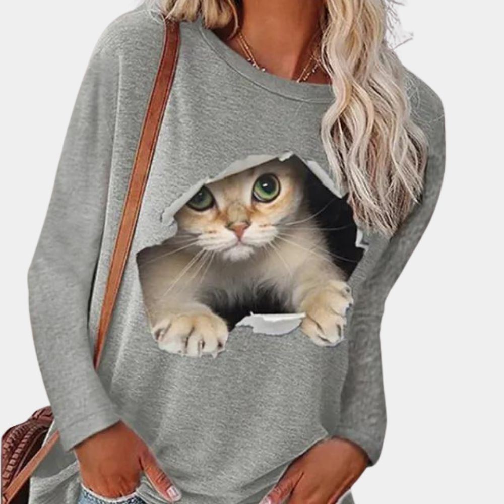 Stylish women's blouse with charming cat motif