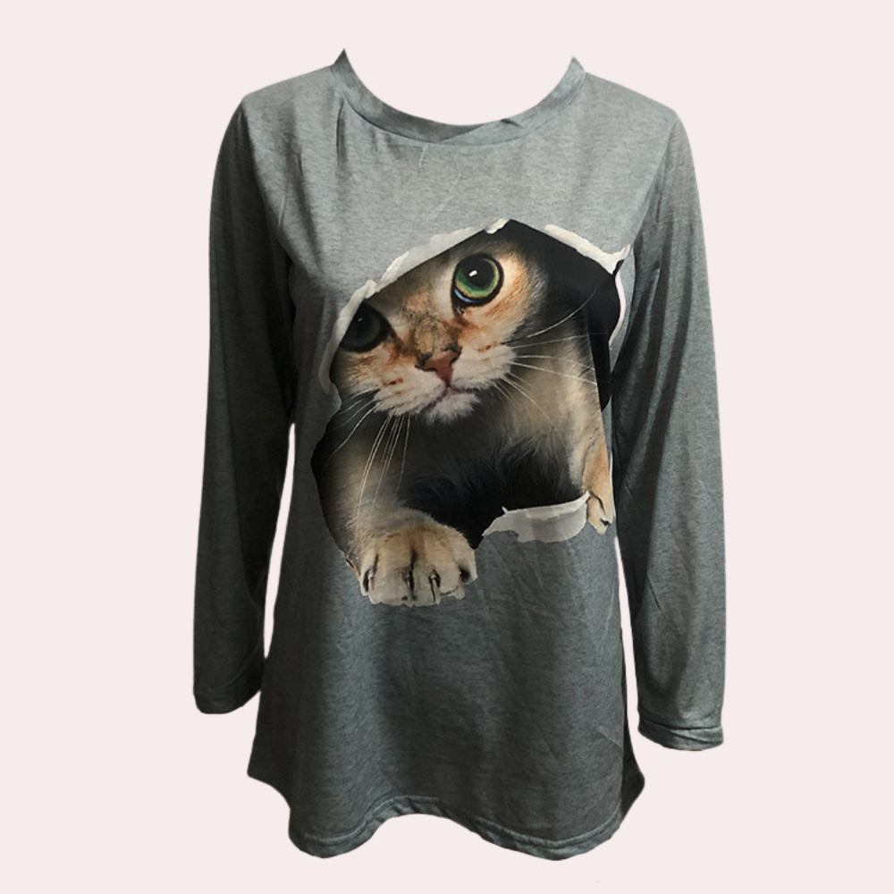 Stylish women's blouse with charming cat motif