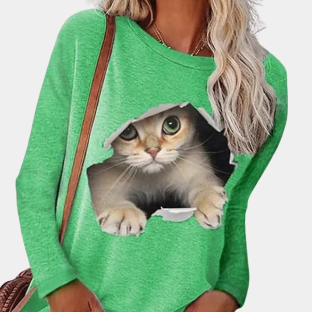 Stylish women's blouse with charming cat motif