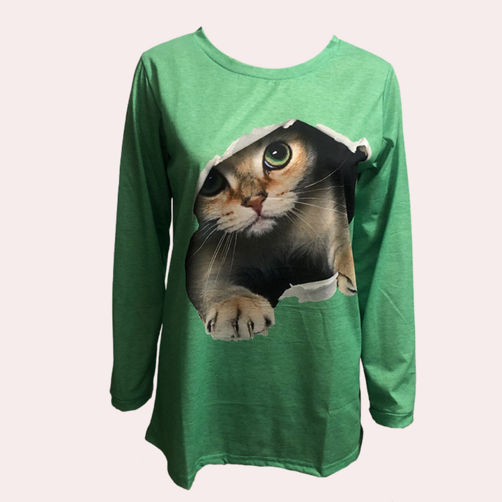 Stylish women's blouse with charming cat motif