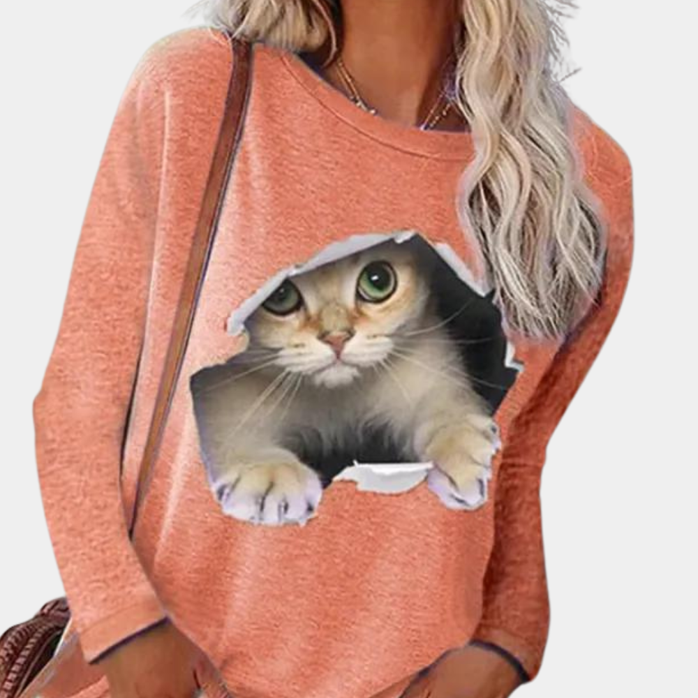 Stylish women's blouse with charming cat motif