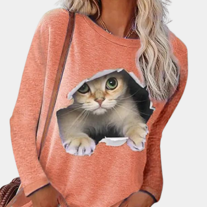 Stylish women's blouse with charming cat motif