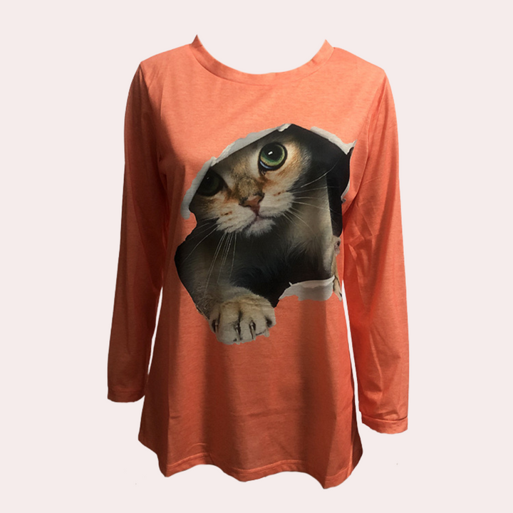 Stylish women's blouse with charming cat motif