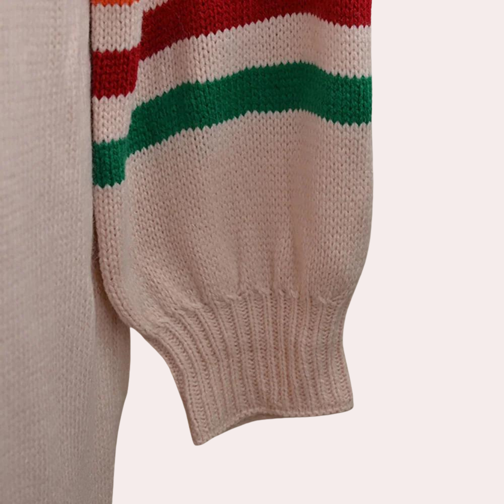Stylish women's cardigan with striking glittery rainbow print