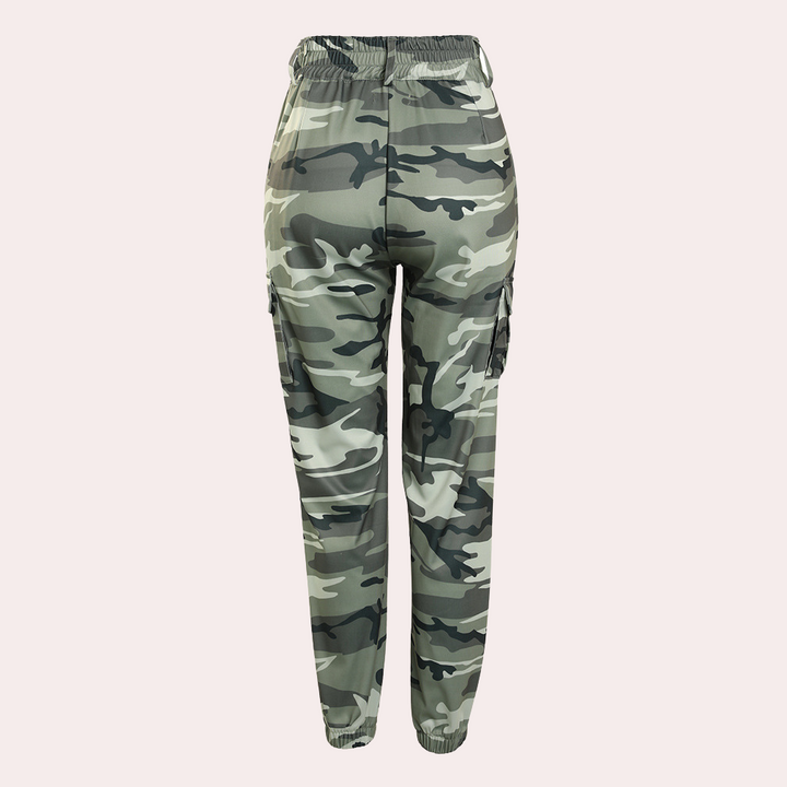 Elegant women's cargo trousers in an attractive camouflage pattern