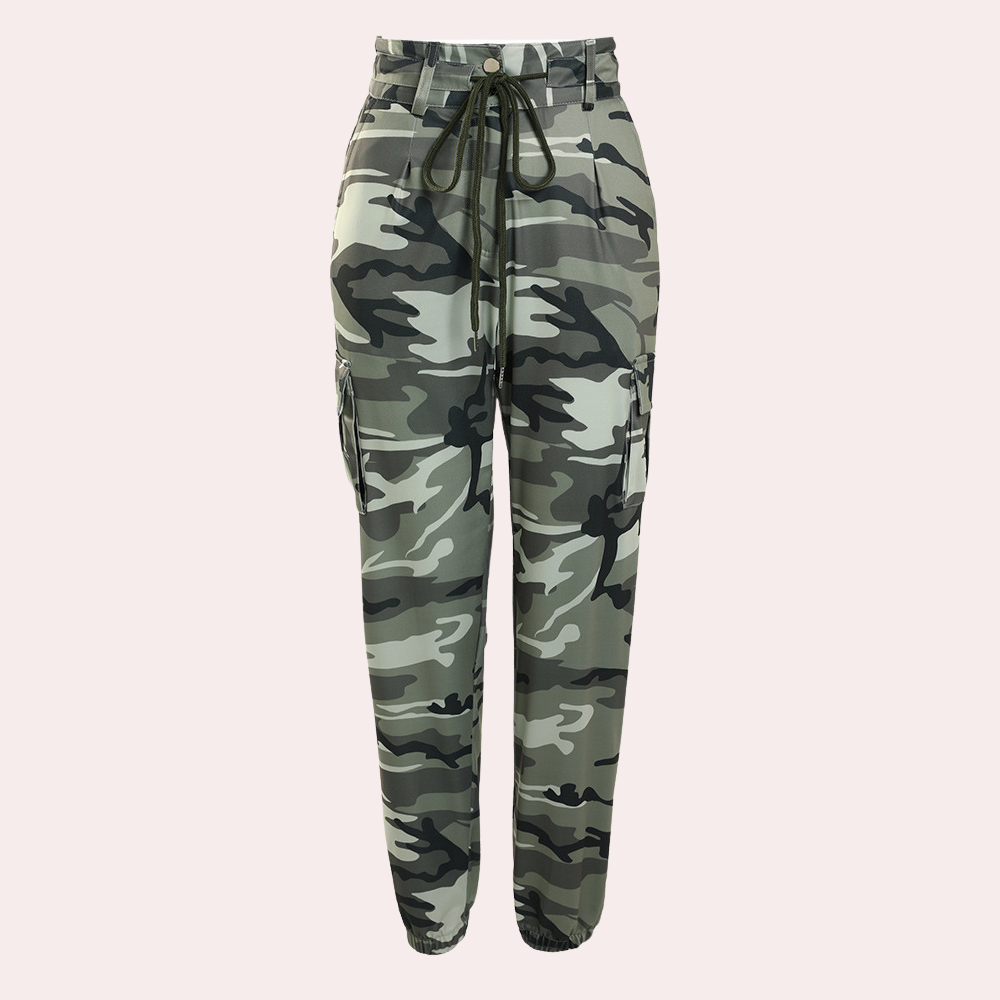 Elegant women's cargo trousers in an attractive camouflage pattern
