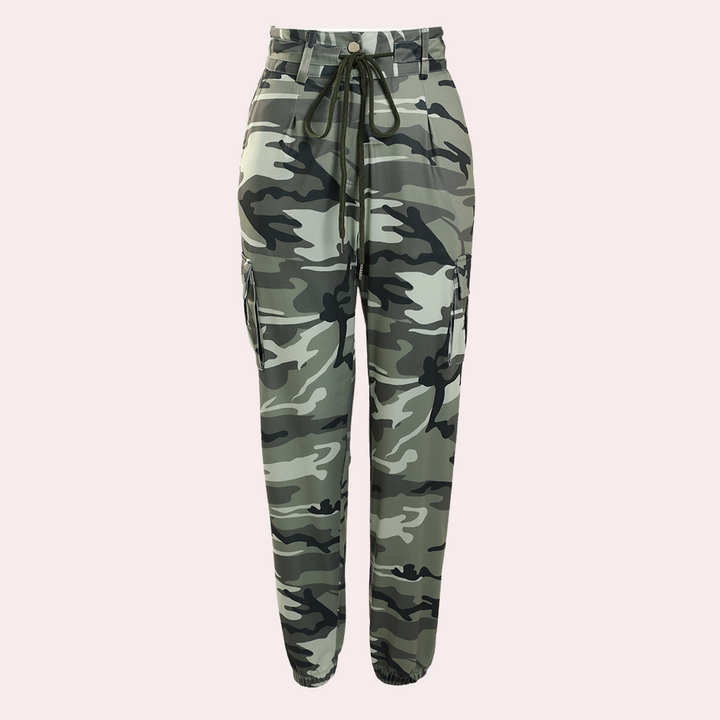 Elegant women's cargo trousers in an attractive camouflage pattern