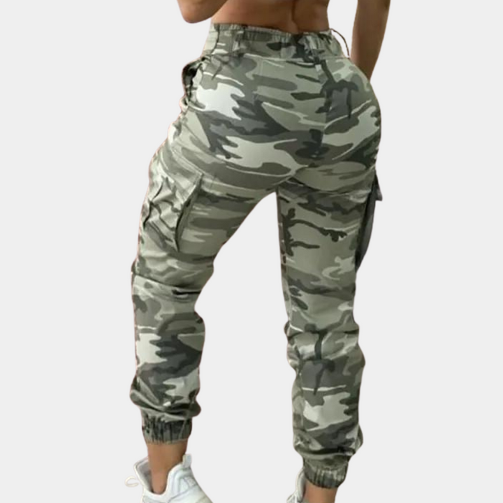 Elegant women's cargo trousers in an attractive camouflage pattern