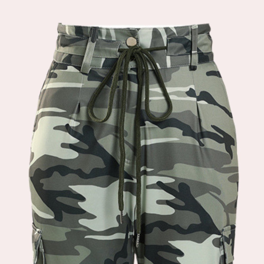 Elegant women's cargo trousers in an attractive camouflage pattern