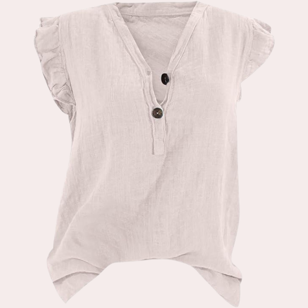 Elegant, loose-fitting women's blouse with striking pointed neckline