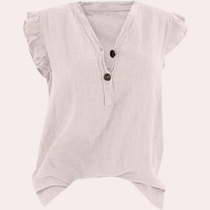 Elegant, loose-fitting women's blouse with striking pointed neckline