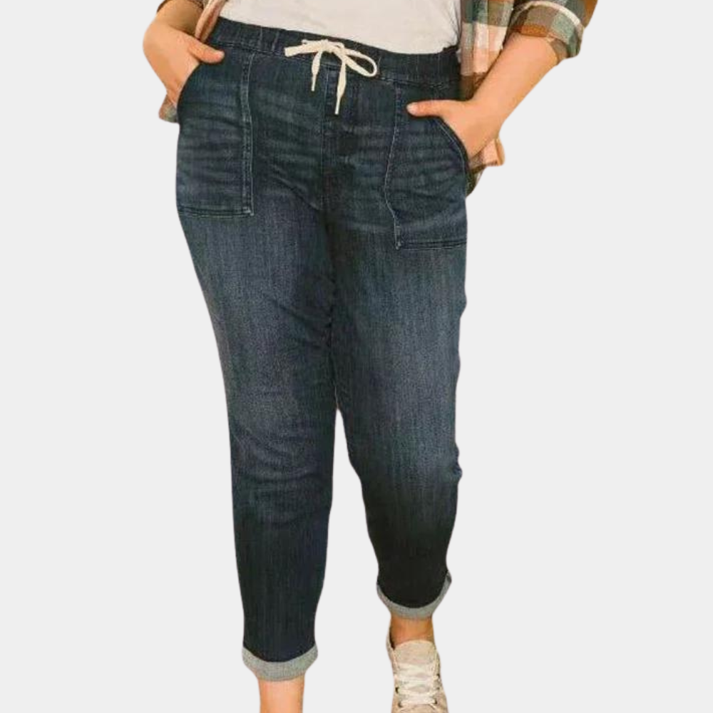 Elegant women's high-waisted trousers with a practical drawstring for adjustment