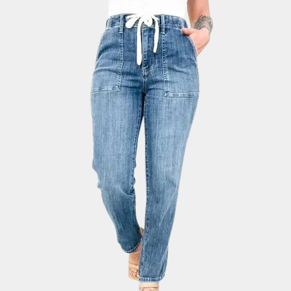 Elegant women's high-waisted trousers with a practical drawstring for adjustment