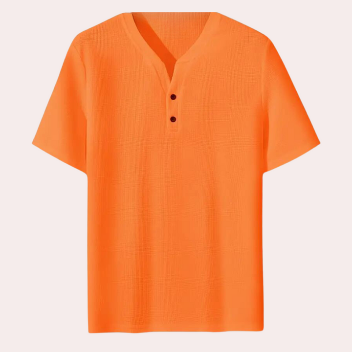 Stylish men's T-shirt in on-trend orange with an elegant scoop neckline