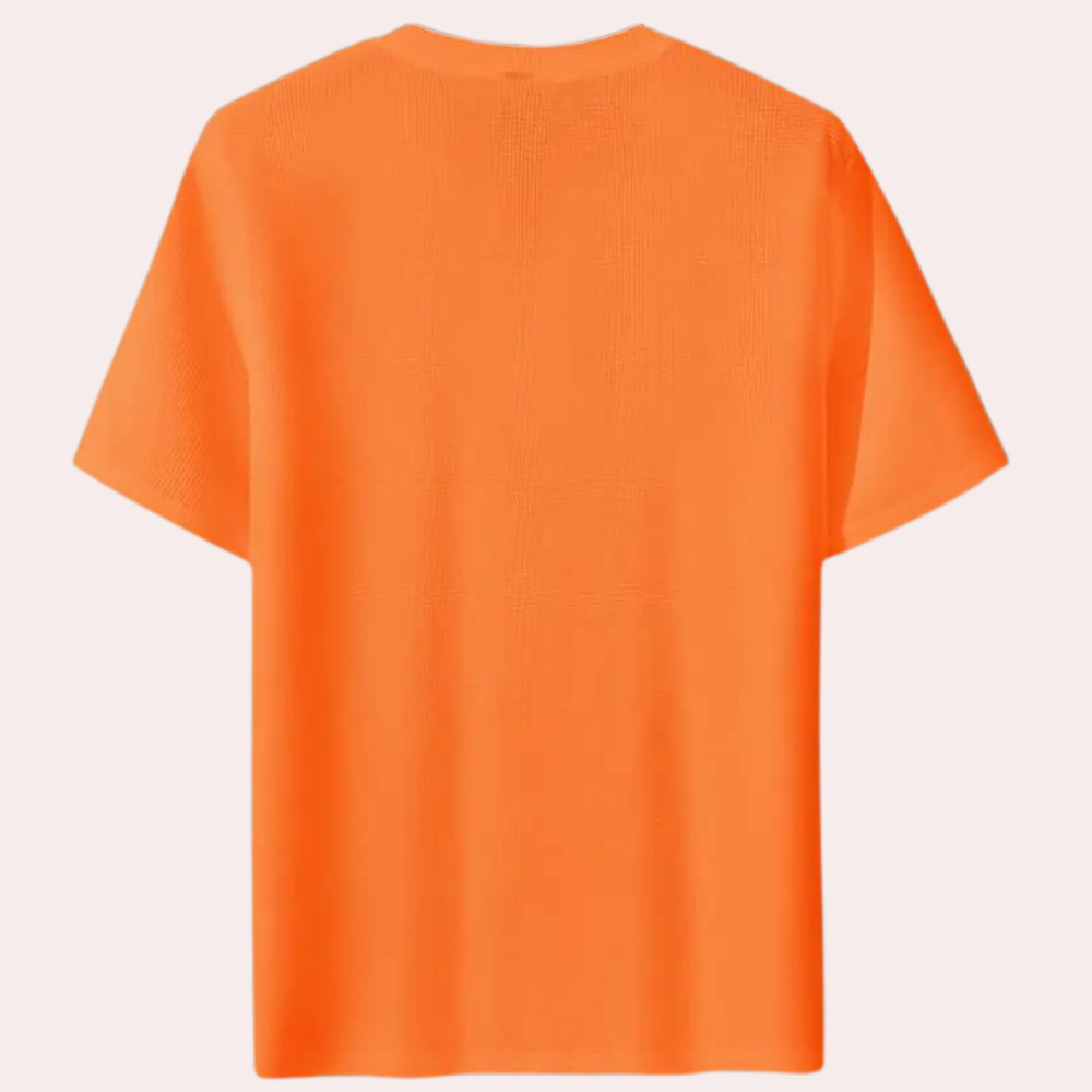 Stylish men's T-shirt in on-trend orange with an elegant scoop neckline