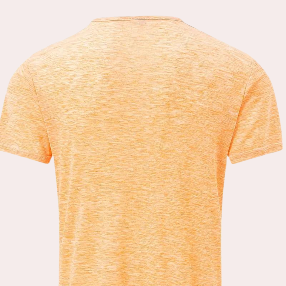 Fashionable men's round neck T-shirt in an energetic orange shade